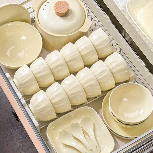 奶油风餐具碗碟套装家用釉下彩