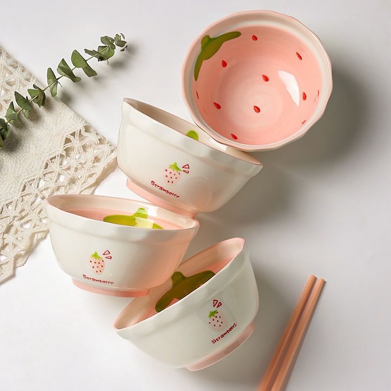 日式可爱少女心陶瓷米饭碗家用个人专用好看的儿童草莓吃饭碗餐具,餐饮具,碗,淘宝优惠券,粉丝福利购,淘宝优惠卷