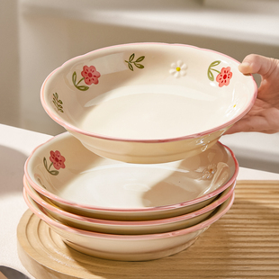 清新陶瓷盘子家用菜盘2025新款 7寸深盘釉下彩餐具菜碟子炒菜餐盘