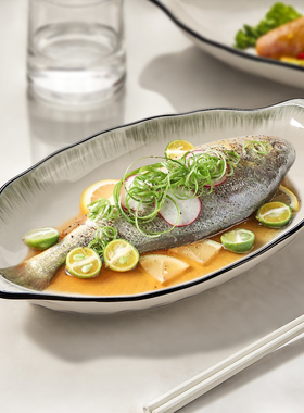 双耳陶瓷鱼盘家用2025新款大号蒸鱼盘子菜盘高级感轻奢鱼碗鱼碟子