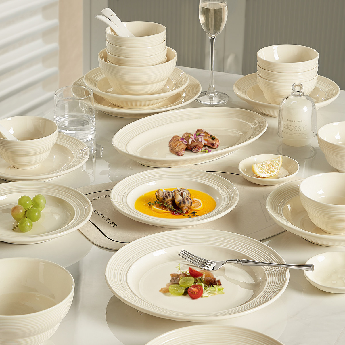 奶油风碗碟餐具套装家用2026新款釉下彩碗盘子碗筷乔迁新居碗具,餐饮具,碗,淘宝优惠券,粉丝福利购,淘宝优惠卷