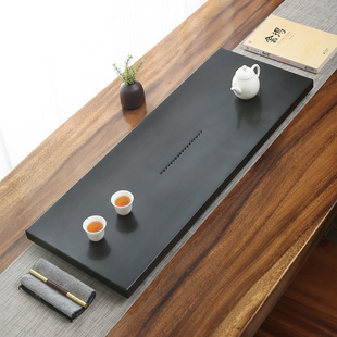 天然乌金石茶盘家用办公室用简约现代抛光石头茶具带排水桌面茶台