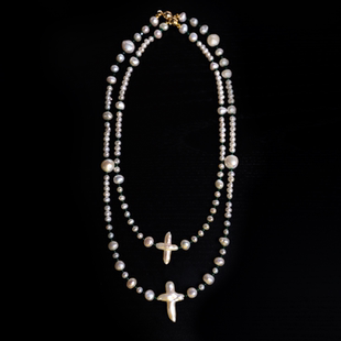 INS复古choker 绿玉髓巴洛克十字架珍珠项链 GNAPxPANG JEWELRY