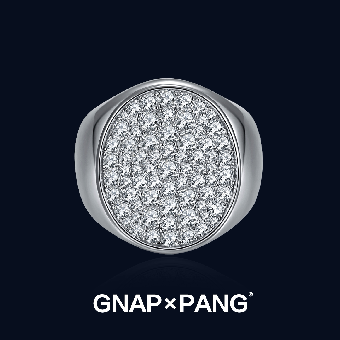 GNAPxPANG 银月触松麟 满镶莫桑钻印章戒S925纯银戒指嘻哈男尾戒