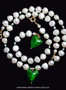 原创珍珠琉璃爱心吊坠项链嘻哈男