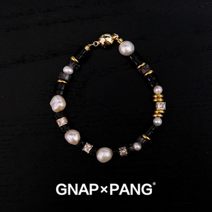 GNAPxPANG JEWELRY鸣金夜朝会黑玛瑙巴洛克淡水珍珠拼接手链嘻哈