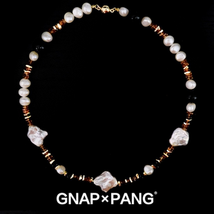 GNAPxPANG JEWELRY彩章耀朝日 橙石榴石黑玛瑙淡水珍珠项链嘻哈男