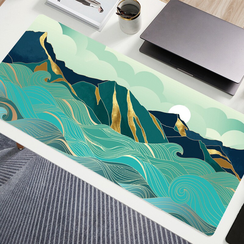 线条山景鼠标垫超大号电脑键盘垫加厚锁边办公桌垫电竞游戏滑鼠垫