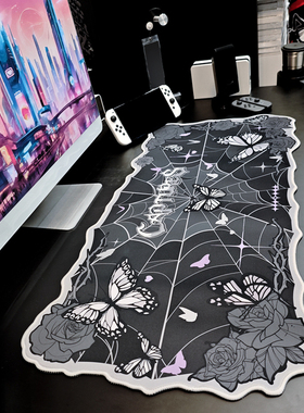 FTTOT原创高级感鼠标垫黑色蝴蝶 超大号键盘垫办公桌垫电竞游戏垫
