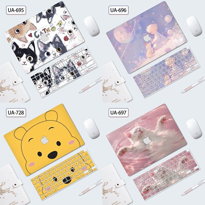 可爱卡通苹果macbookpro14保护壳适用air13.6寸笔记本pro16电脑套M2/M3磨砂Air15.3外壳mac13.3防摔12/11贴纸