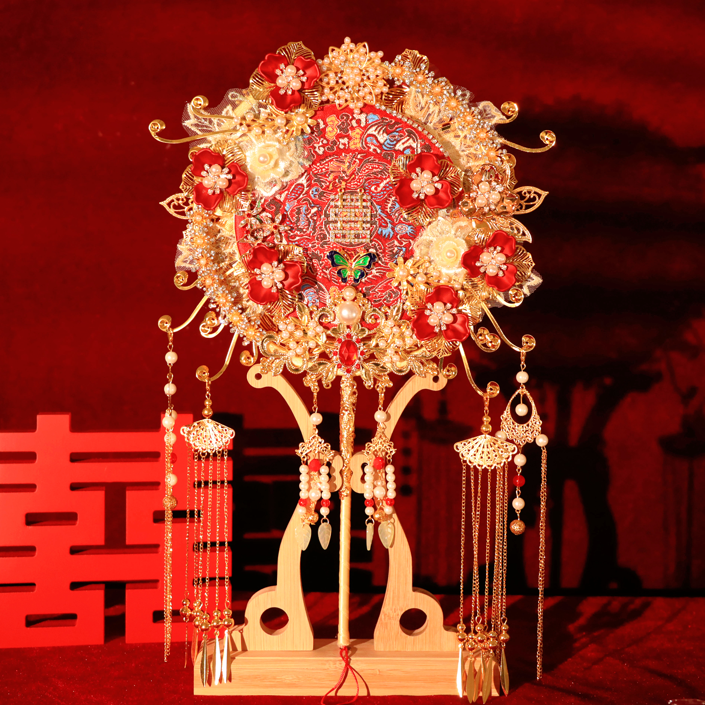 新婚禮物團扇結婚新娘材料包diy