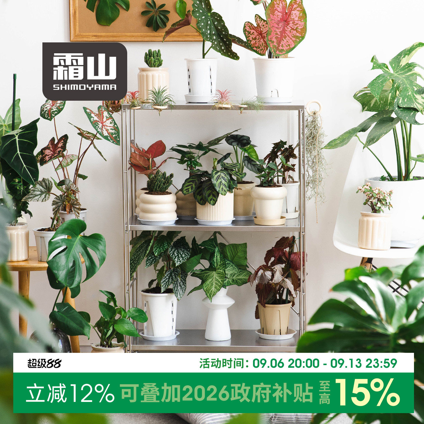 霜山不锈钢花架多层可调节置物架家居植物角阳台盆栽收纳架展示架