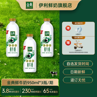 3瓶装 加量不加价伊利金典鲜牛奶950ml 期随心订奶 周期购