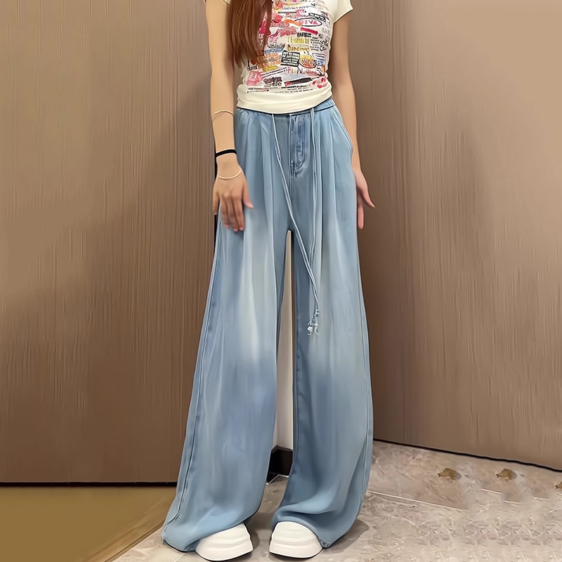 莱赛尔天丝裤夏季薄款松紧腰慵懒风阔腿裤冰丝清凉拖地软牛仔裤女,女装/女士精品,大码裤装,淘宝优惠券,粉丝福利购,淘宝优惠卷