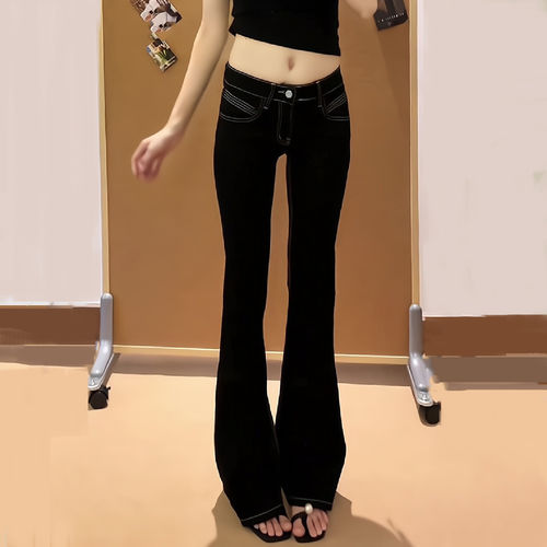 美式复古低腰微喇拖地牛仔裤女