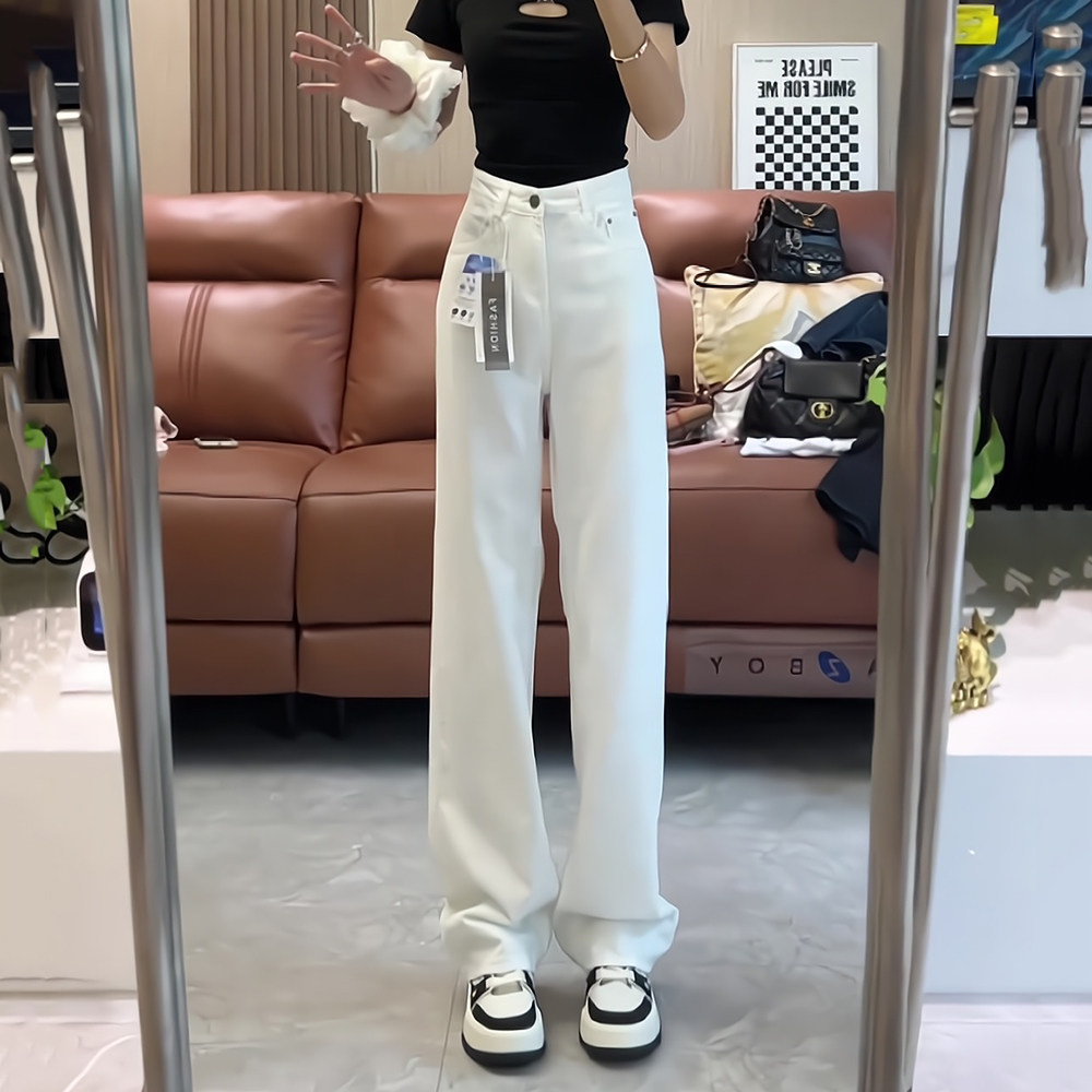 白色天丝牛仔裤女夏季薄款2025新款高腰垂感莱赛尔冰丝直筒阔腿裤,女装/女士精品,大码裤装,淘宝优惠券,粉丝福利购,淘宝优惠卷