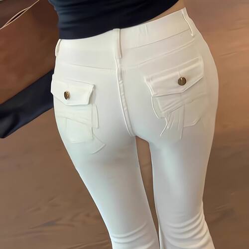 蝴蝶结高腰微喇显瘦牛仔裤女