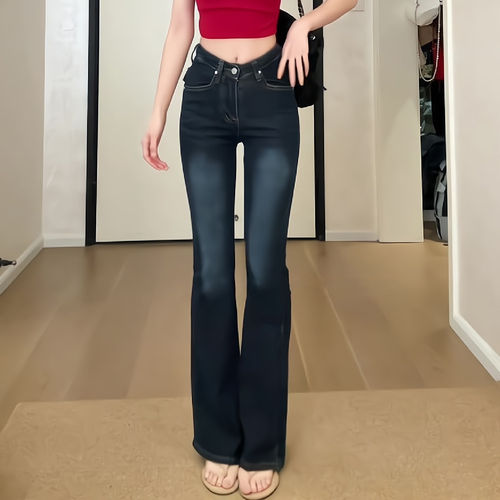 美式复古低腰微喇牛仔裤显瘦提臀