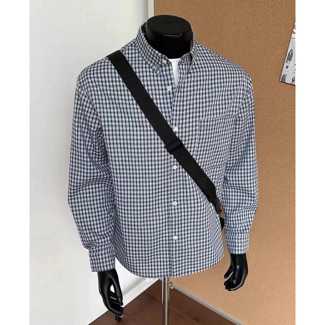 美式复古翻领格子衬衫男女长袖宽松拼接设计感衬衣2026春夏季外套