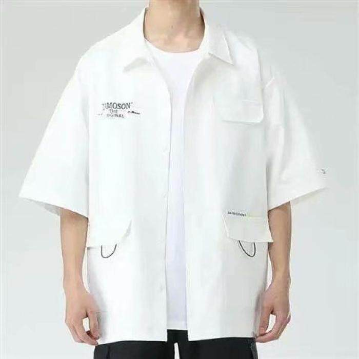 痞帅短袖衬衫男港风日系夏季薄款高级感设计感小众jk衬衣韩版潮流