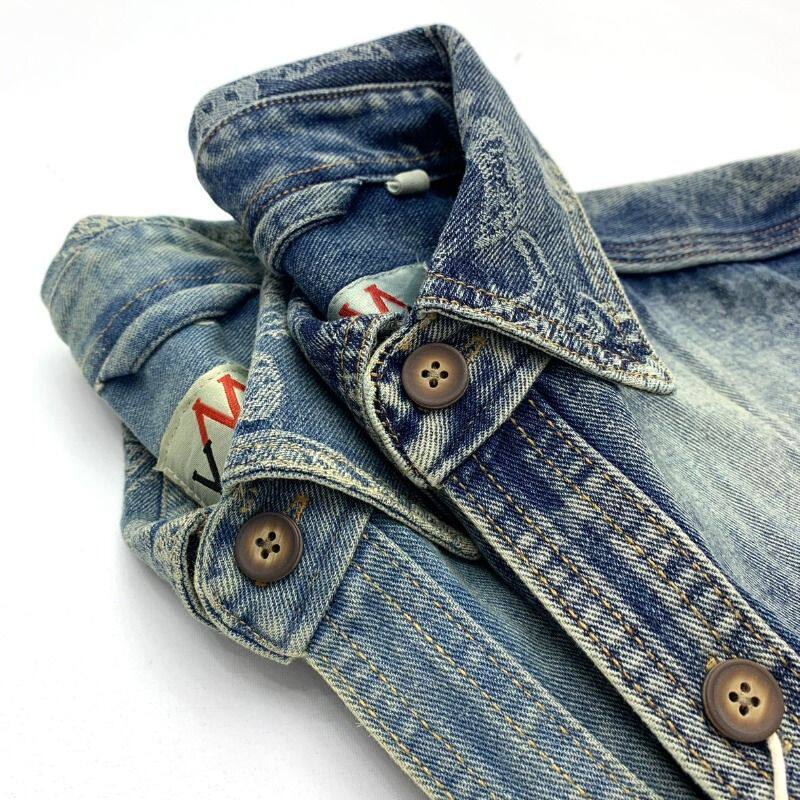 花纹提花领子牛仔衬衫男工装阿美咔叽重磅水洗外套复古宽松衬衣