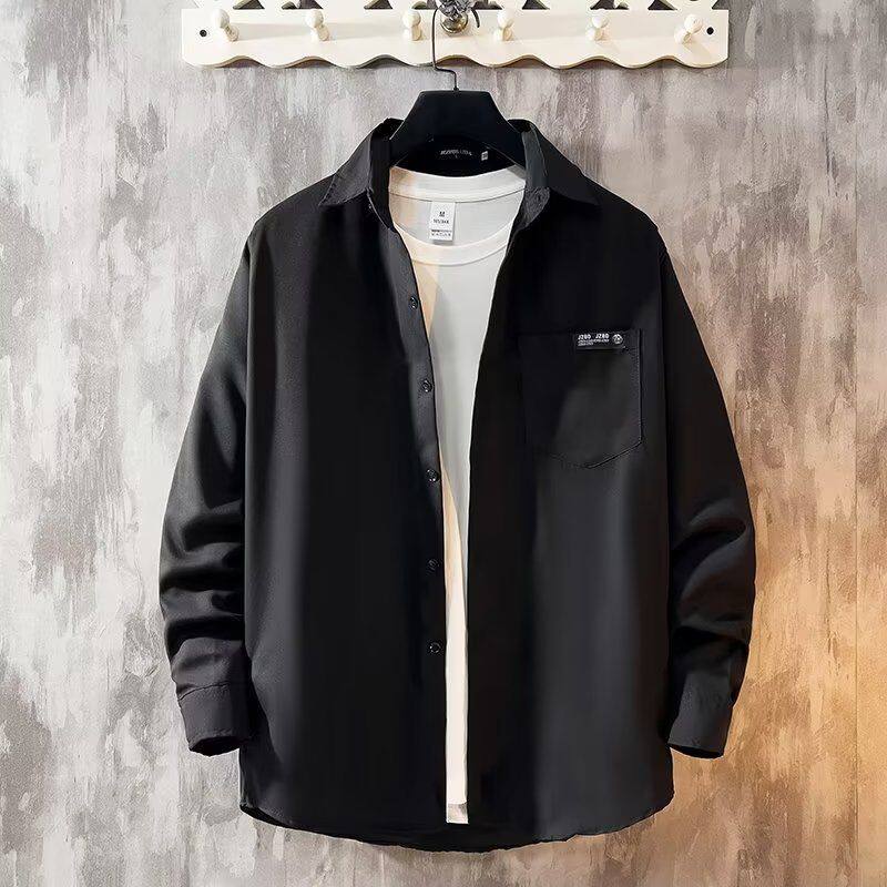 冰丝长袖衬衫男款工作服夏季薄款潮牌复古青少年宽松防晒衬衣外套