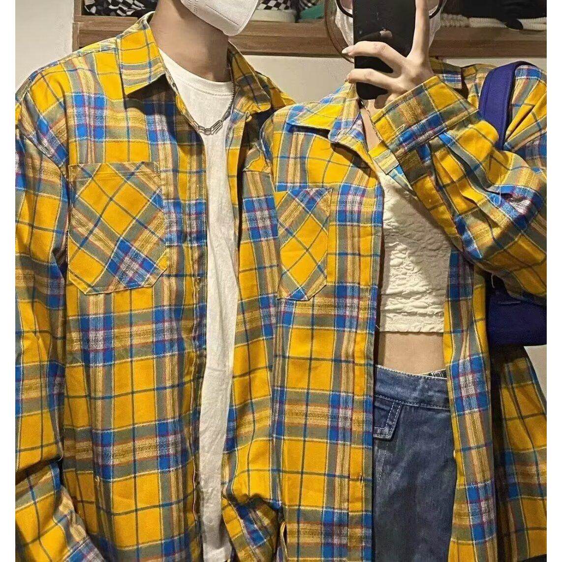 日系复古格子短袖衬衫男女夏季薄款潮牌宽松情侣休闲百搭痞帅上衣