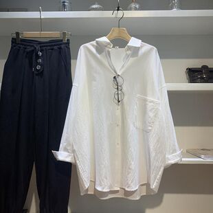 白色衬衫女2026春夏装新款韩范宽松慵懒风防晒中长款长袖上衣外套