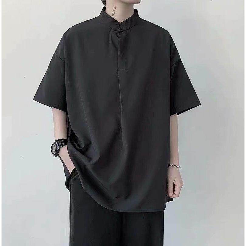 冰丝衬衫男短袖夏季薄款港风日系设计感小众痞帅休闲宽松上衣衬衣