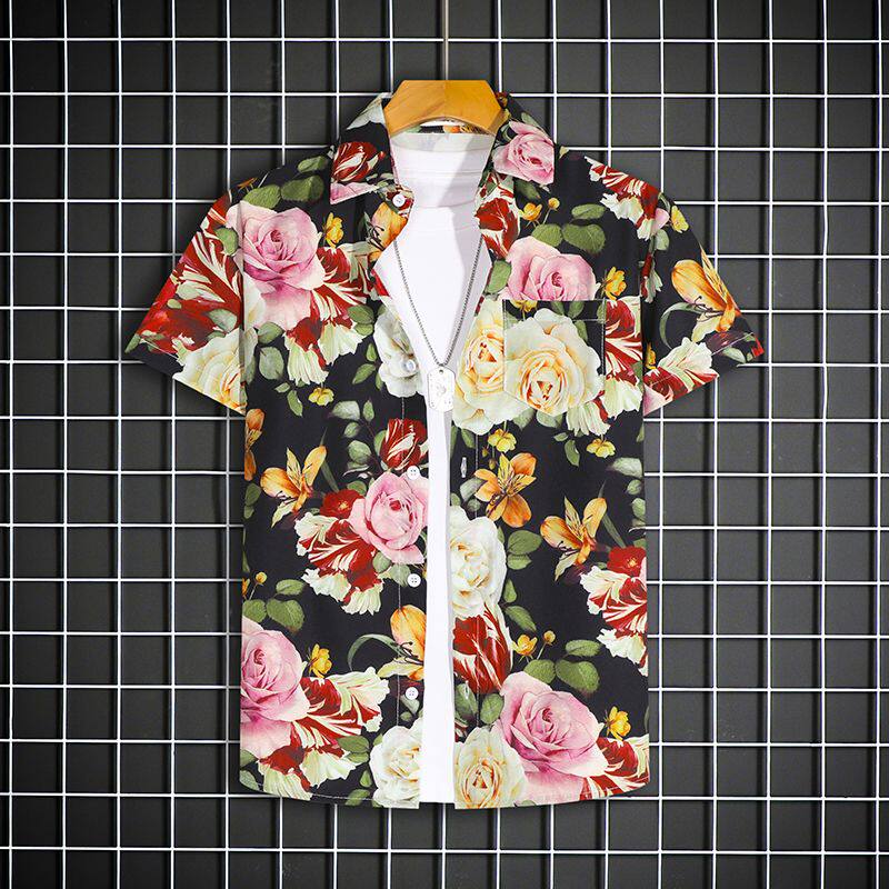 沙滩短袖短裤套装男潮流休闲大码胖子海边度假男装衣服涂鸦花衬衫