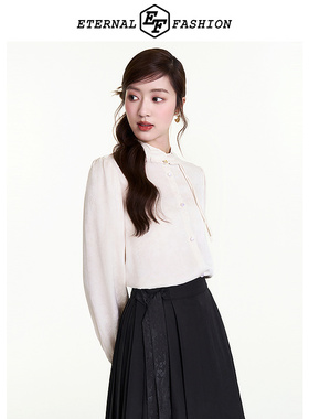 EF新中式盘扣衬衫春夏新款国风设计感气质白色立领衬衣上衣