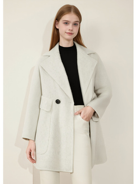 EF100%绵羊毛西装毛呢双面呢外套2025冬季新款口袋设计双排扣大衣