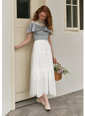 EF【商场同款】法式A字裙2025秋冬新款百搭时尚蕾丝半身裙女装