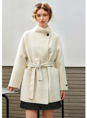 EF【商场同款】冬季新款绵羊毛100%时尚温柔宽松双面呢大衣女装