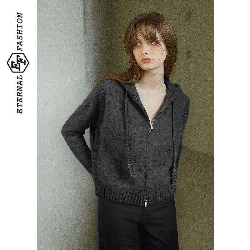 EF【商场同款】时尚简约连帽无袖毛衫2025冬季新款针织短款套衫,女装/女士精品,毛针织衫,淘宝优惠券,粉丝福利购,淘宝优惠卷