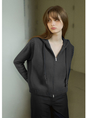 EF【商场同款】时尚简约连帽无袖毛衫2025冬季新款针织短款套衫