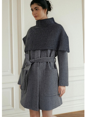 EF【商场同款】绵羊毛67.2复古简约大衣2025冬季新款双面呢外套