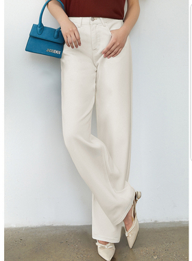 EF休闲宽松简约直筒裤女2025春秋新款高腰通勤长裤百搭牛仔裤