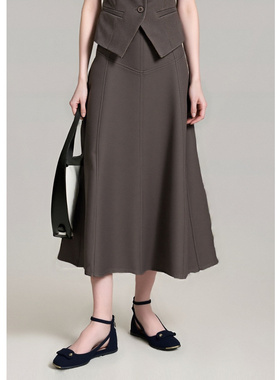 EF【商场同款】百搭A字半身裙女装2025秋冬新款高腰显瘦中长裙