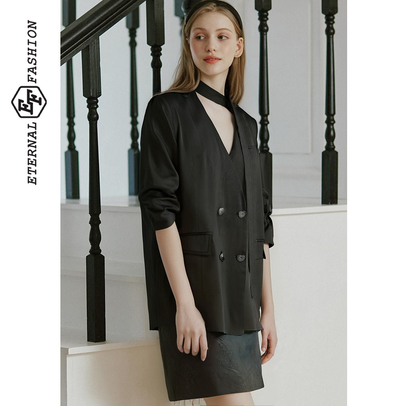 EF复古时尚休闲简约上衣2025秋季新款宽松个性百搭气质西装外套