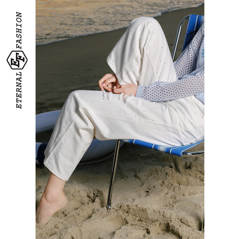 EF设计感时尚破洞简约长裤2025秋冬新款宽松气质百搭牛仔裤女装,女装/女士精品,牛仔裤,淘宝优惠券,粉丝福利购,淘宝优惠卷