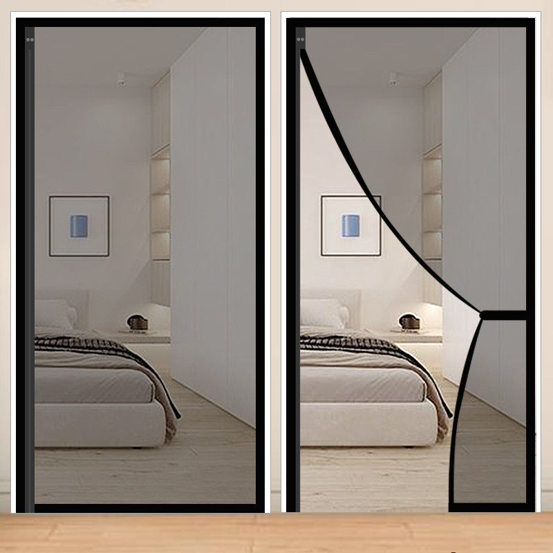 整片式侧开隐形防蚊门帘免打孔家用卧室全磁条自吸磁性网纱门帘子