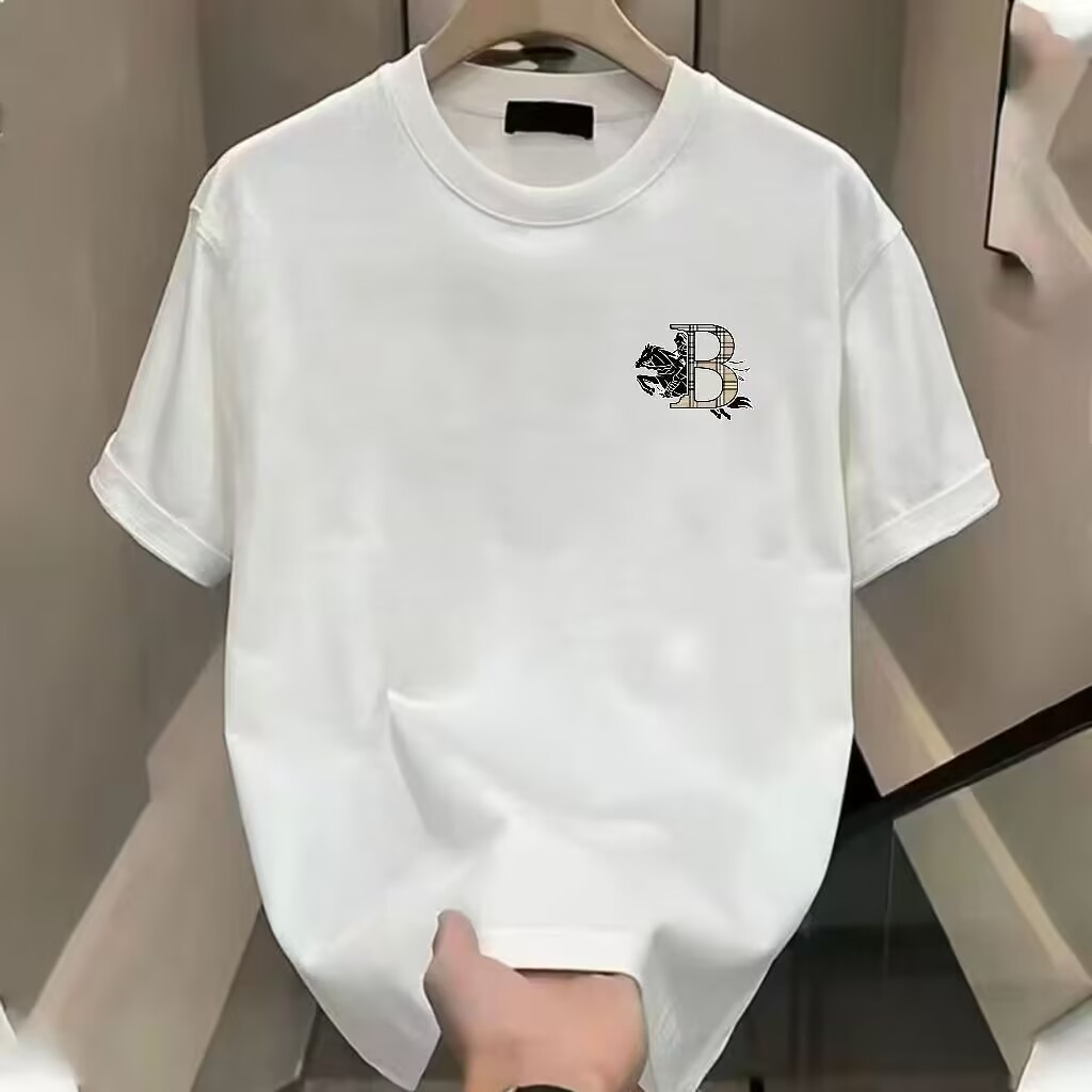 战马美式重磅纯棉短袖T恤个性印花夏季ins男士圆领宽松痞帅上衣服
