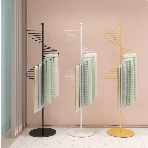 服装店铁艺丝巾架圆形创意丝巾围巾架子展示架落地式陈列纳米金色