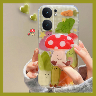 新款卡通蔬菜适用vivoiQOONeo9SPRO+手机壳9十8透明7竞速版6硅胶8SE带支架的Neo5活力版S防摔3全包neo855创意