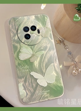 新款2024夏天绿色蝴蝶适用小米MIXFOLD3折叠屏手机壳vivoXFold3Pro折叠款MIXFOLD2透明XFold+硅胶＋链条XFlip