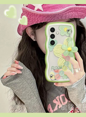 适用三星s25手机壳s24+新款s23ultra绿色s22油画s21花朵note20夏日a73小清新a72手腕带a50s防摔a53透明硅胶的