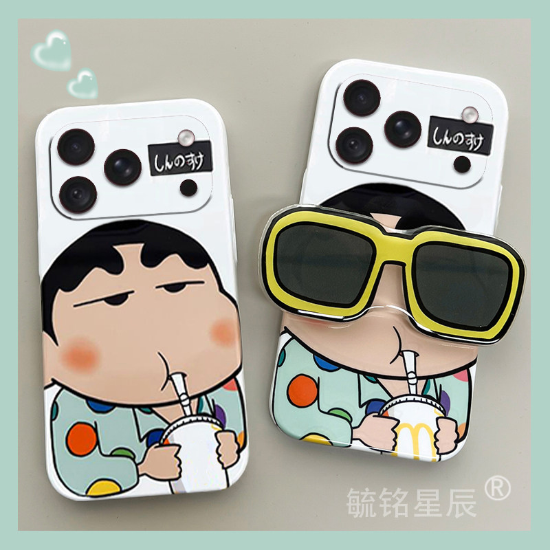 适用苹果18promax手机壳iphone8plus新款7可爱se墨镜16蜡笔小新6plus带支架的5s透明5硅胶套4软15情侣13卡通