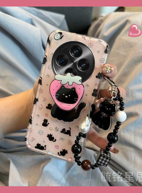 适用oppofindn5手机壳翻盖findn3flip折叠屏findn2flip新款findn黑色折叠款小猫带支架的挂绳防摔高级感硅胶