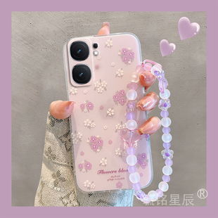 适用iqooneo9手机壳iqooneo9spro十8se紫色9pro+7竞速版6小花朵5s带挂绳的5se腕带3女855小众vivo高级感新款